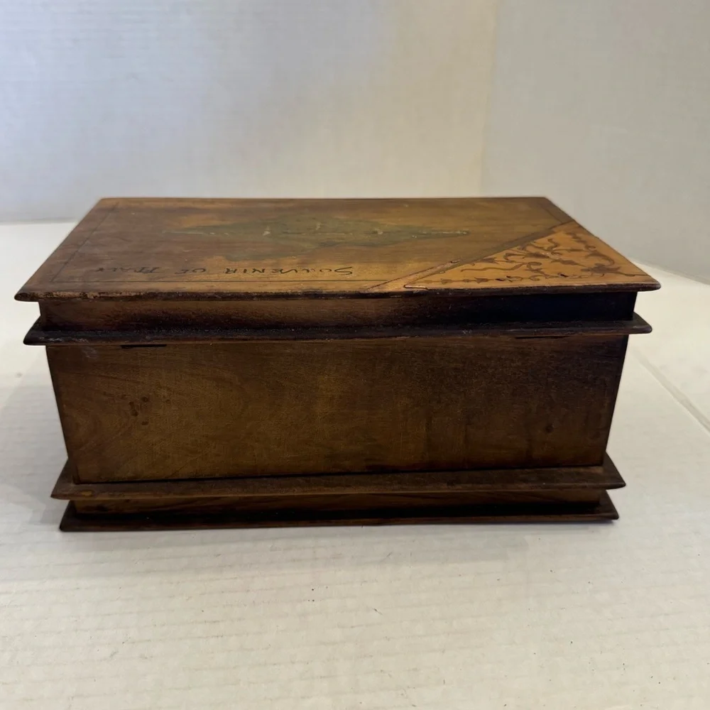 Antique Olive Wood Italian Vanity Box Olive Keepsake Jewelry Holder Decor VTG